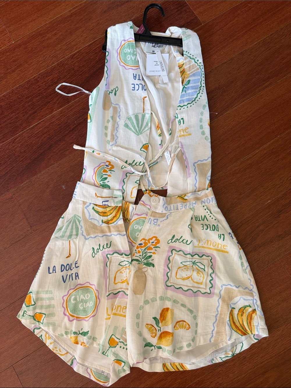 Women’s Cream Lemon Print Tie-Waist Shorts Romper